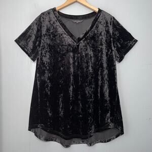 Amaryllis Plus Size 1X Dark Black Velvet Tee Top Shirt Quiet Luxury Edgy Gothic